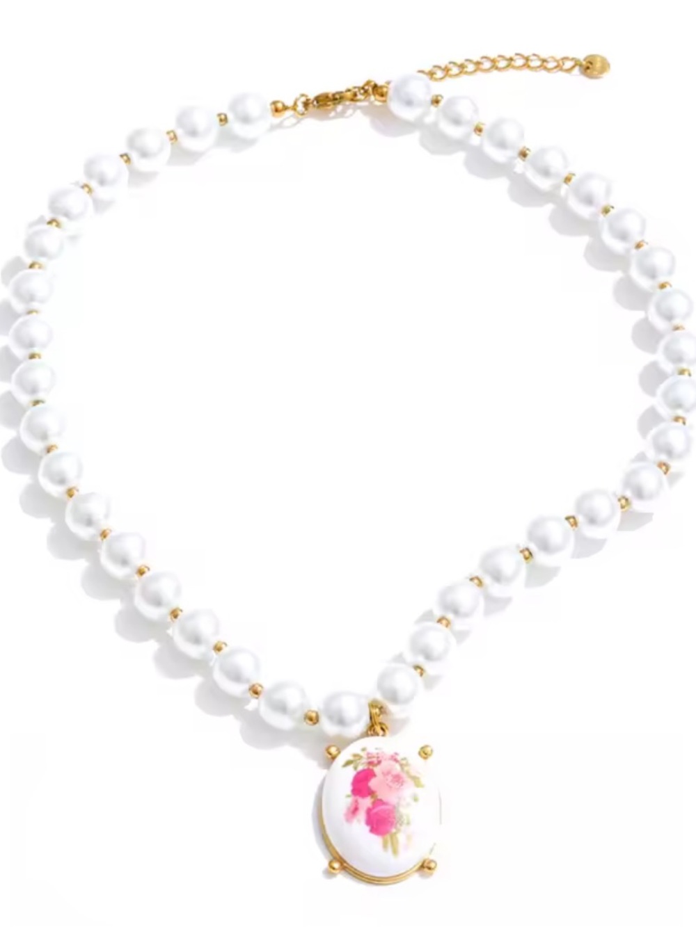 Vintage Rose Pearl Floral Gold Necklace - Picture 3 of 14